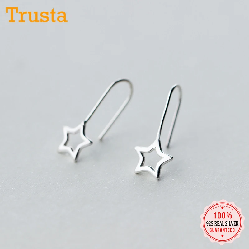 TrustDavis New Women's 100% 925 Sterling Solid Silver 10mmX24mm Hollow Star Stud Earrings Girl Lady Xmas Gift DS374 | Украшения и