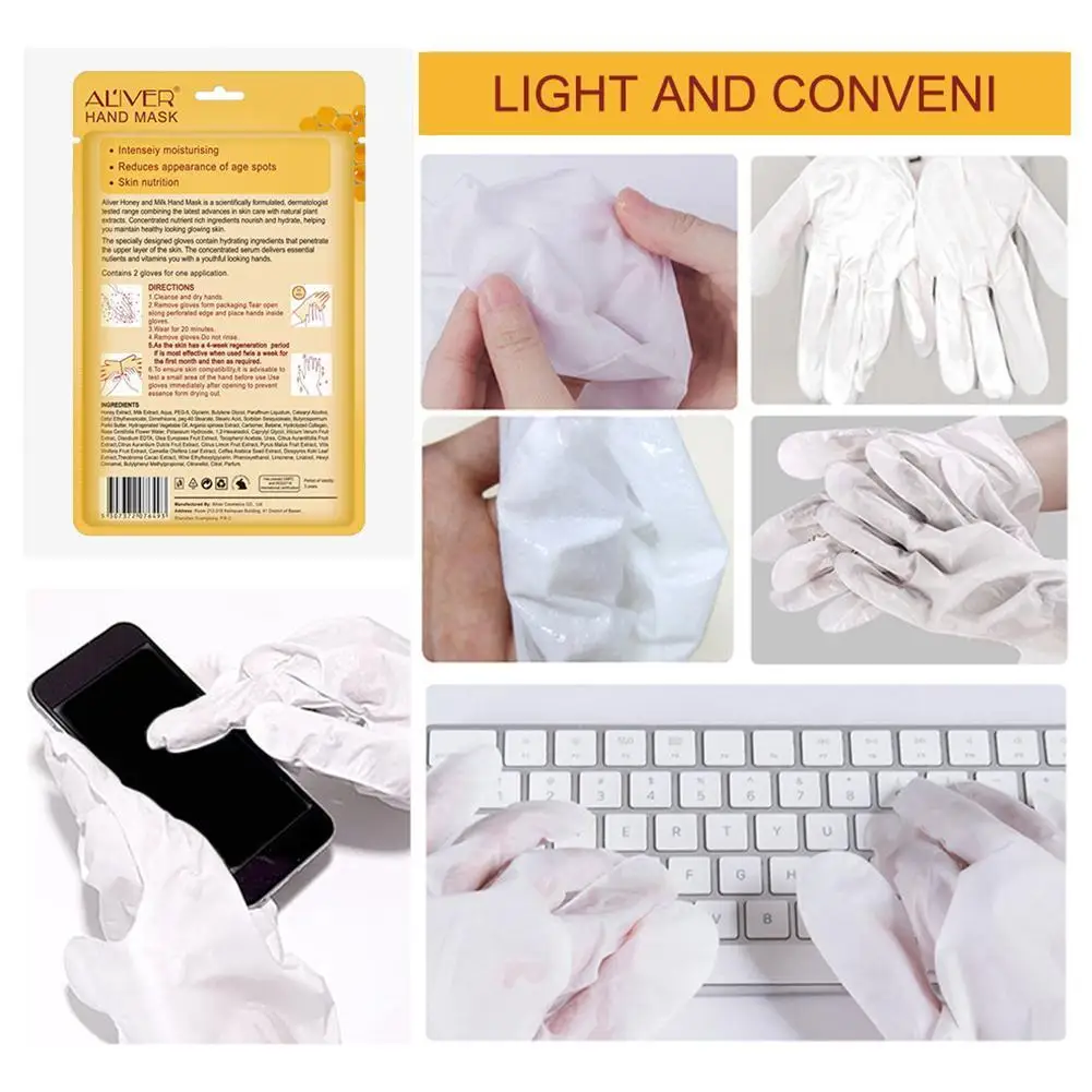

Honey Milk Hand Mask Moisturizing Soft Reduce Fine Spots Lines Age Skin Gloves Care Hand Anti-drying Reduces anti-aging Z8D9