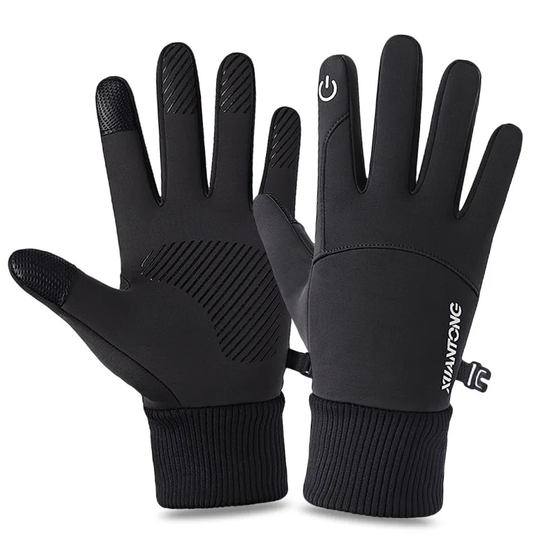 Black Gloves Зимние перчатки с сенсорным экраном для вождения мотоцикла водонепроницаемые перчатки для сноуборда противоскользящие лыжные перчатки теплые флисовые перчатки для мужчин и женщин - Цвет: Black Gloves