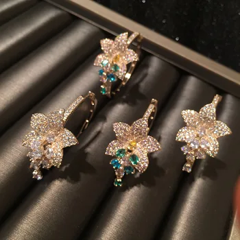 

fashion trendy cz flower Hoop Earrings for women bridal wedding jewelry