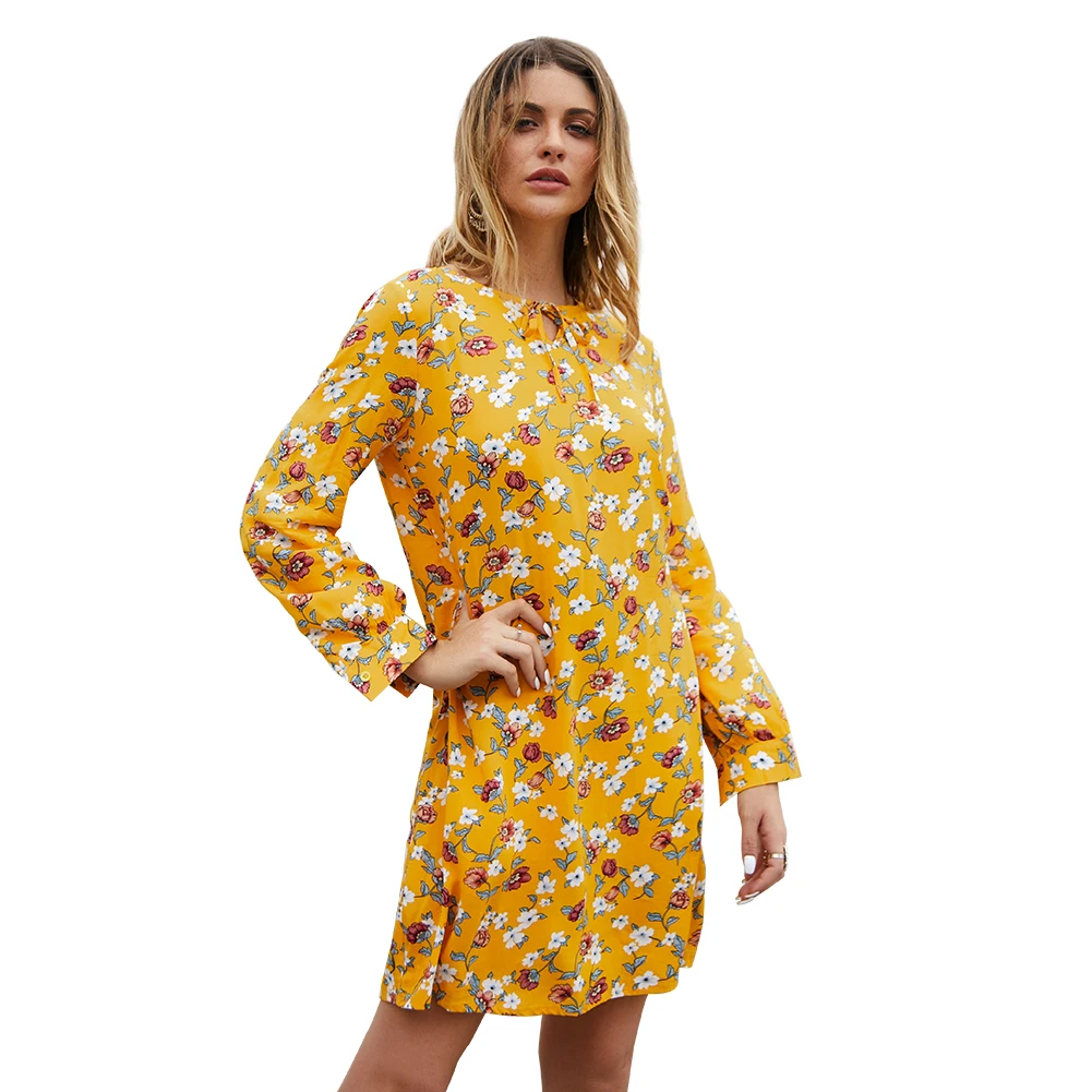 

Slim Casual Women Dress Fitness Office Outwear Home Soft Daily Long Sleeve Cotton Blend Shopping A Line Printing