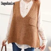 Свободный жилет Весенняя женская вязаная кофта без рукавов осенний Повседневный пуловер без рукавов с v-образным вырезом жилет женский