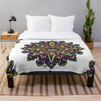 

Dharma Wheel Neon Mandala Blanket Wool Flannel Plush Blanket Bedspread For office Sherpa Blanket Couch Quilt Cover Travel