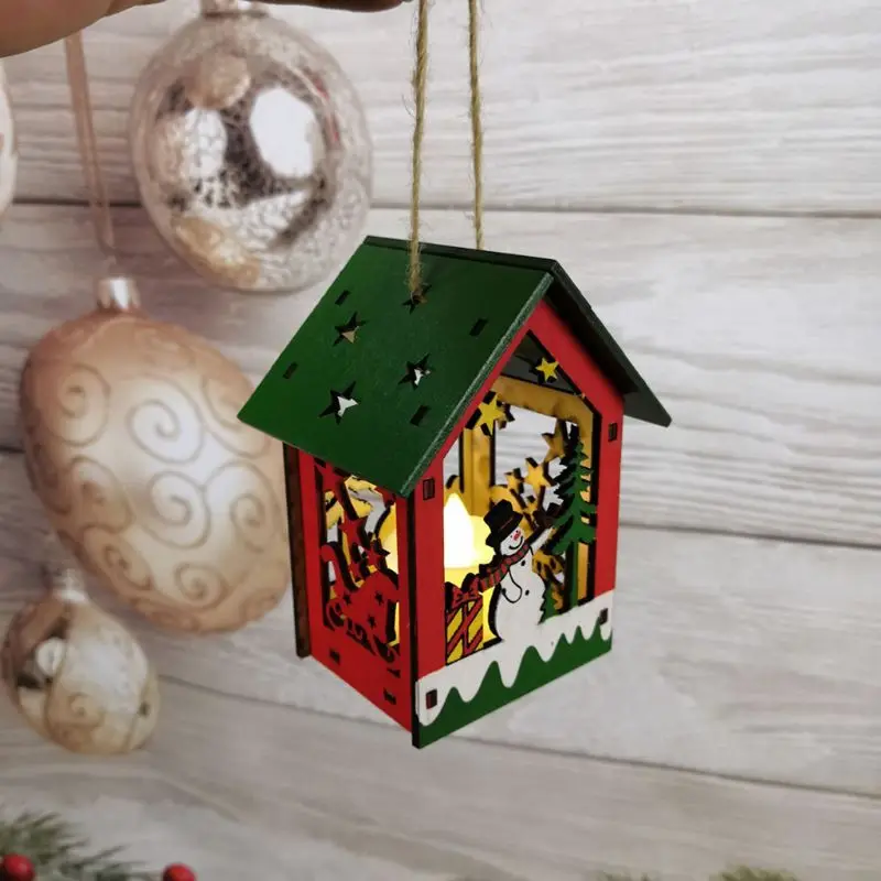4 шт./компл. Светодиодный светильник DIY деревянный домик, вилла Рождественская елка украшения подвесная Рождественская елка