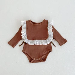 Barboteuse en dentelle à volants pour bébé, barboteuse à manches longues, body en coton pour filles, nouvelle mode enfants combishort 