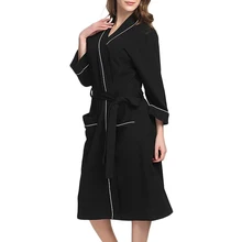 Ежедневная одежда для сна Смешанный хлопок карман с поясом пижамы Ночная одежда Для женщин халат сплошной кимоно элегантное платье с длинными рукавами и дома