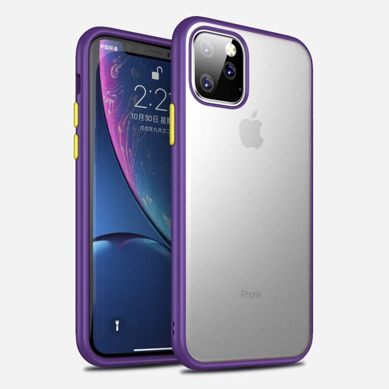 Matte Purple Для Apple iPhone 11 Pro Max чехол, ударопрочный чехол, военный класс, просвечивающий матовый чехол с мягкими краями - Цвет: Matte Purple