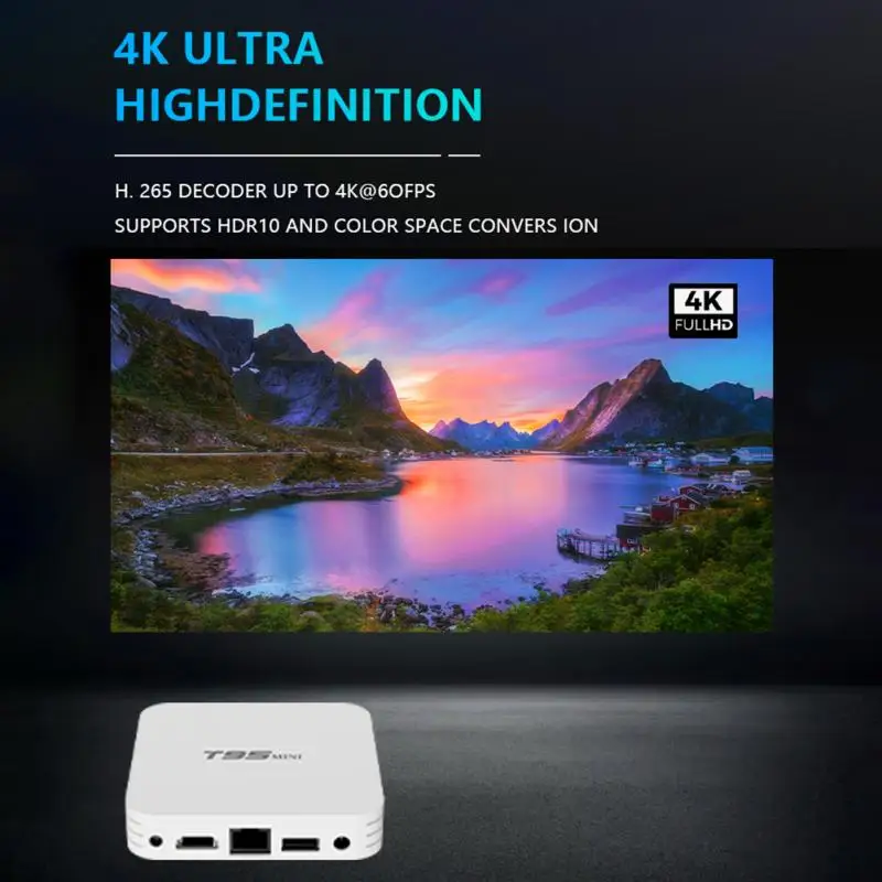 ТВ-приставка Android 10 0 4K HDR 2 4G Wi-Fi T95 Поддержка Google Media Player Youtube IPTV миниатюрная