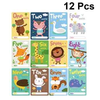 

12 Pieces Cartoon Baby Shower Month Decals Infant Photo Sticker Cartoon Animal Sticker 12 Months Milestone Sticker