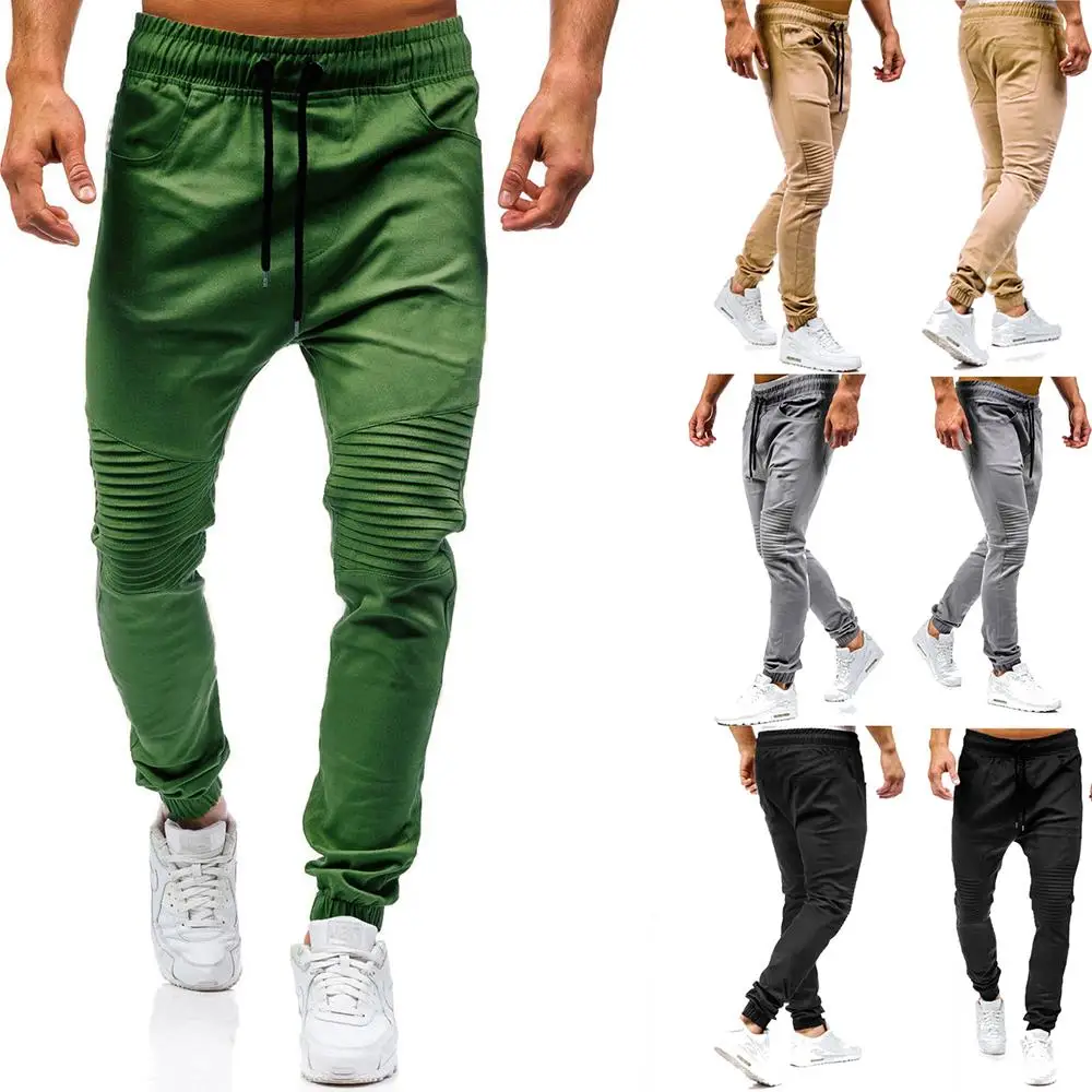 

Trousers Men Solid color Wrinkles Tether Harlan Casual Trousers Men Pants Joggers Sweats Army green khaki