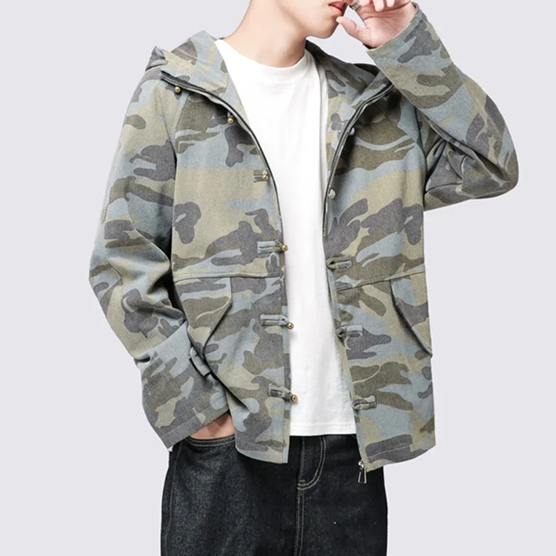 Мужские военные камуфляжные пальто ретро куртки с капюшоном Мужские Свободные повседневные ветровки винтажные мужские пальто с пуговицами KK3049