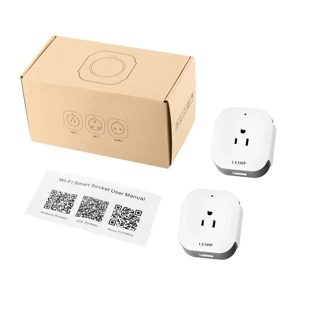 

LESHP 2pcs/set Single Port Wireless Mini Socket Smart Plug With USB Output Wifi Smart Socket 100-240V US Plug