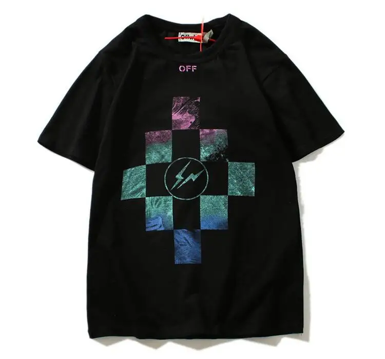19ss Off-White OW стрела для мужчин и женщин унисекс пара влюбленных моделей хлопок Мода Круглый вырез короткий рукав Футболка Хип Хоп Уличная - Цвет: Black
