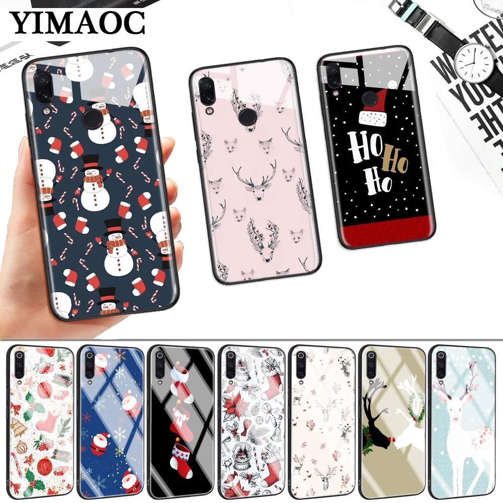 Beautiful Christmas Socks Deer Glass Case for Xiaomi 8 Lite 9 A1 A2 5X 6X F1 Redmi 4X 6A Note 5 6 7 Pro |