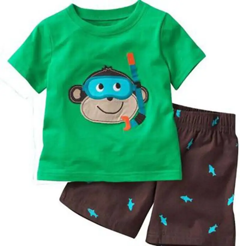 Популярные Детские стильные костюмы с короткими рукавами, пижамы с героями мультфильмов, детская одежда для мальчиков и девочек - Цвет: Темный хаки