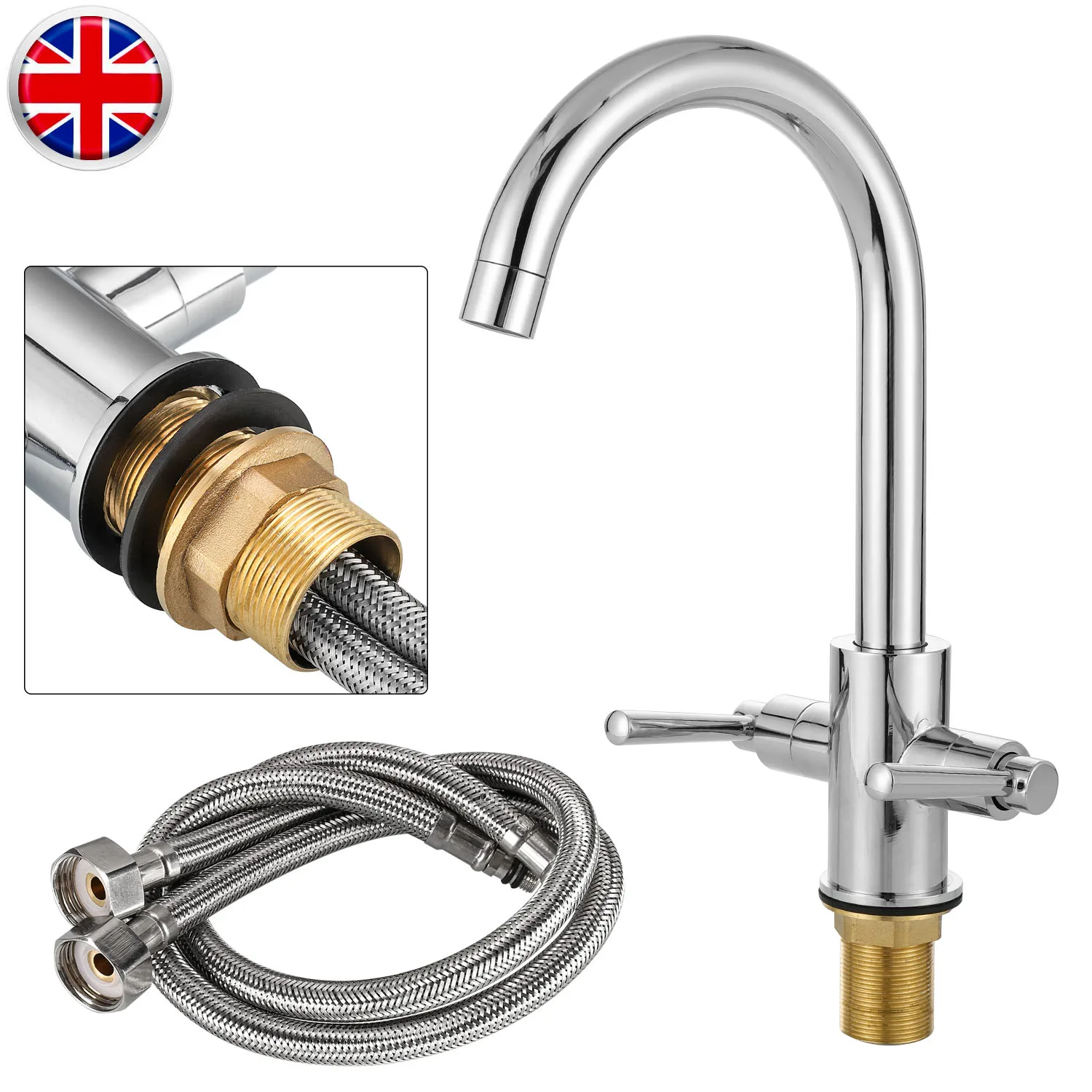  Set Faucet Mounting Accessories Taps Handle Swivel Spout Dual Lever Modern Kitchen Sink Mixer Fauce - 4000602062077