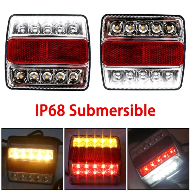 2Pcs Rear LED Submersible Trailer Tail Lights Kit 12V 15LED Boat Marker Truck Waterproof Lamps Universal for Campers Taillights 2