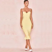 Оптовая продажа 2019 новые Для женщин желтое платье Спагетти