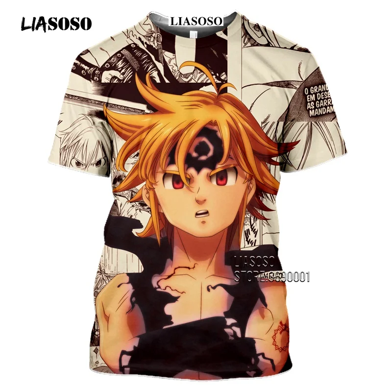 LIASOSO Anime The Seven Deadly Sins Men's T-shirt Japanese Meliodas Hawk Escanor Estarossa 3D Print Tshirt Summer Casual Shirt  (13)