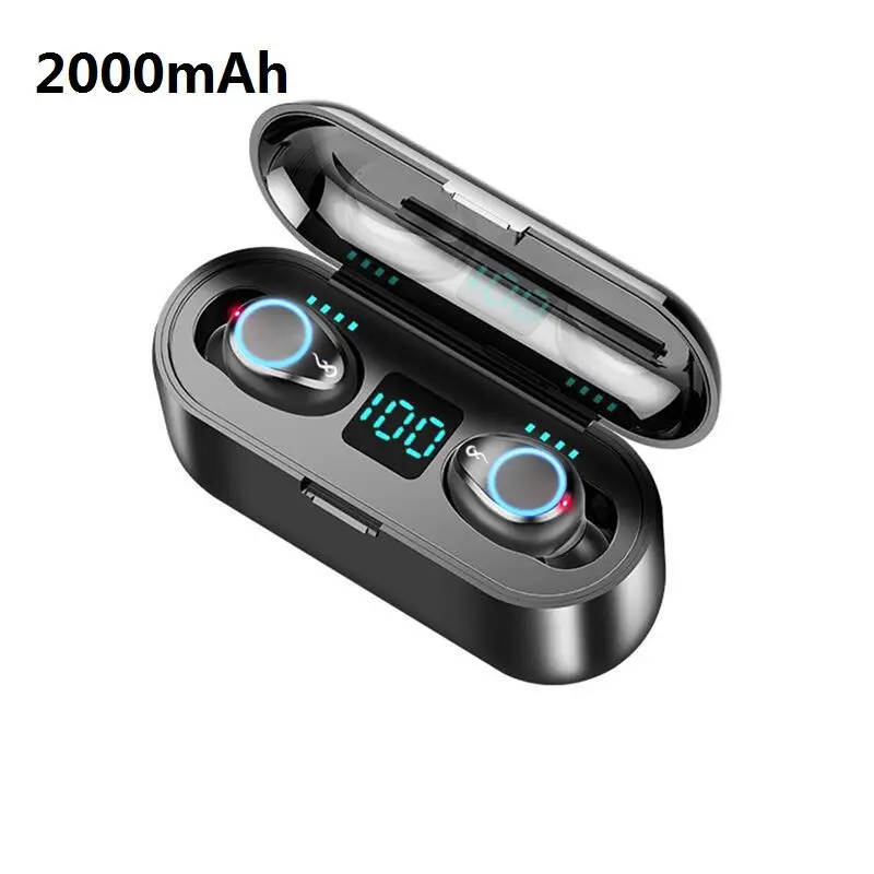 2000mAh Светодиодный дисплей TWS беспроводные наушники bluetooth 5,0 спортивные водонепроницаемые 8D стерео наушники с 1200 мАч/2000 мАч Внешний аккумулятор держатель для телефона - Цвет: 2000mAh