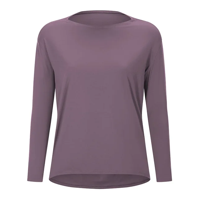 Lulu Fitness Women Long Sleeve Yoga Shirt Female Sport Yoga Top Slim Gym Clothing Solid Color Loose Casual Plus Size Breathable Taupe