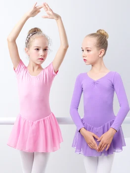 

2020Girls Ballet Dress Gymnastics Leotard Short Sleeve Skirted Ballet Clothing Dance Wear With Chiffon Skirts