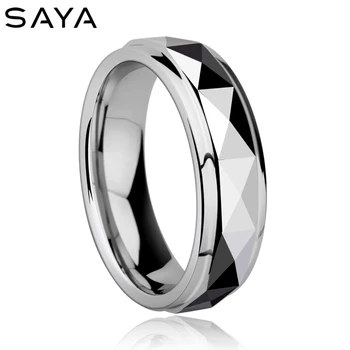 

6mm Tungsten Carbide Step Edge Wedding Band Ring With Multi-Facelet Prism Design For Man's Best Gift