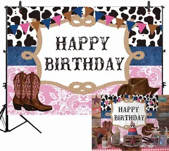 

Western Cowboy Backdrops for Photography 7x5 Happy Birthday Background Rustic Photo Backgrounds Backdrops Baby Shower Decoration