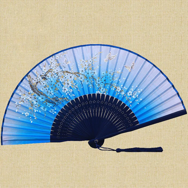 

One Product Lan Japanese Cherry Blossoms Real Silk Classical Women's Dance Fan In National Customs Fold Sensu Antique Small