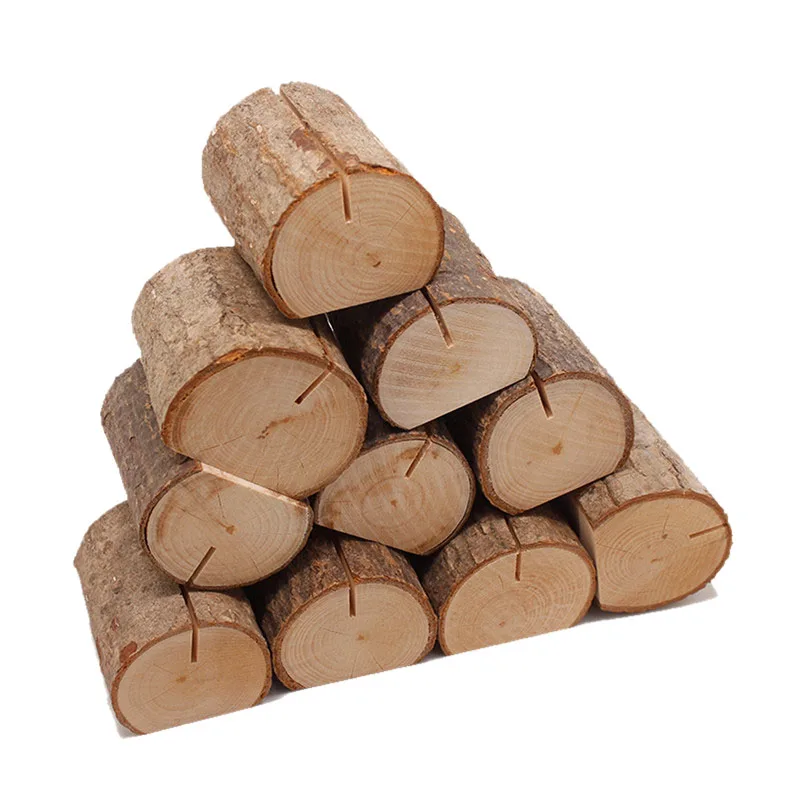  30Pcs Family Natural Wooden Pile Log Photo Folder Table Card Number Clip Stands Wedding Decor
