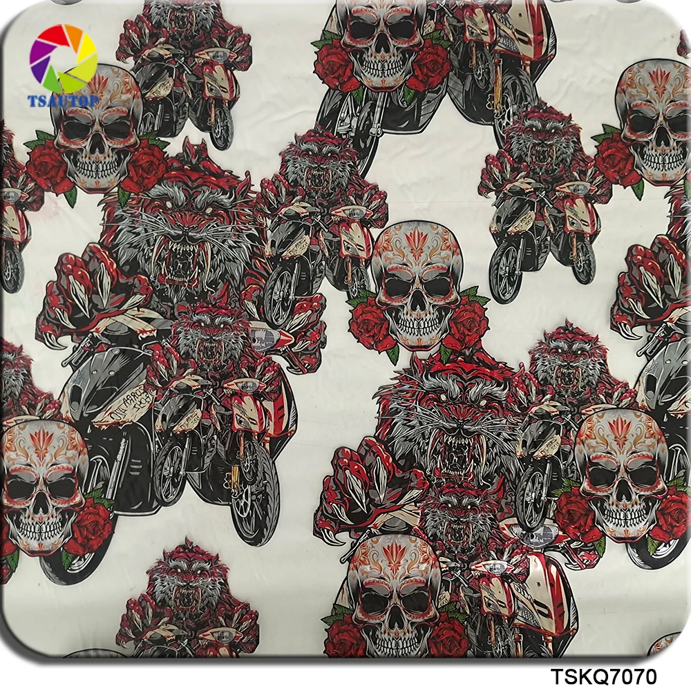 Free Shipping 0.5mx2m/10m/20m Holographic Water Transfer Print Paper Cost Hydro Dipping Kit Skull Patterns Film WDF7070