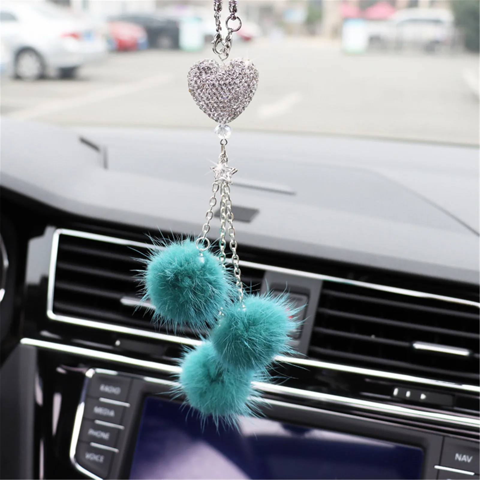 Pink Fashion Car Rear View Mirror Pendant Crystal Ornament Lucky Crystal Ball Car Accessories 
