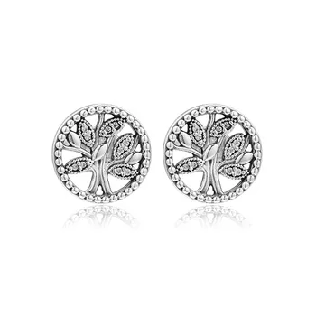 

JrSr new 100%925 Sterling Silver White zircon Stud Earring Family Tree Love Crystal Earring 2020 Women DIY Jewelry Free shipping