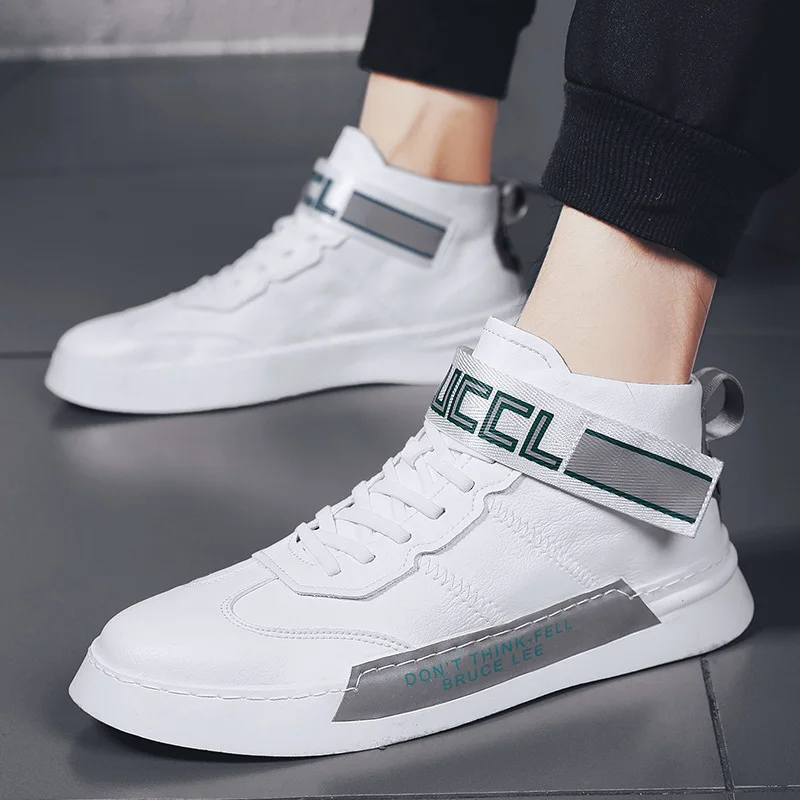 

New Pattern Male Shoes Motion Trend Joker Small White Shoes In Help Leisure Time Network Red With Paragraph. High Help Skate
