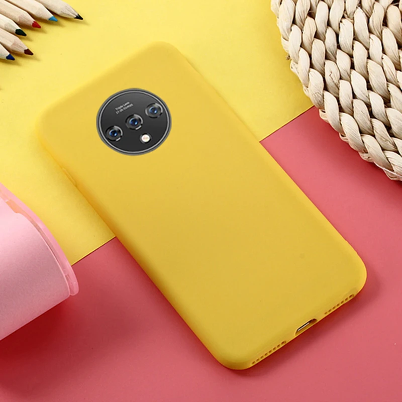c Сплошной цвет мягкий силиконовый чехол для телефона для Oneplus 7T Роскошный чехол для One Plus 7T Pro Бампер - Цвет: c