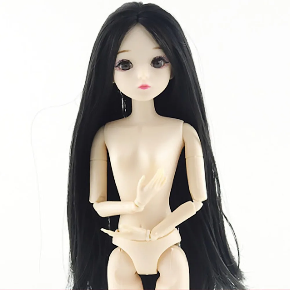 BJD кукла, 20 шаровых шарниров, 4D глаза, BJD, пластиковая кукла, 30 см, куклы для девочек, игрушки, длинный парик, волосы, женская обнаженная кукла - Цвет: Черный