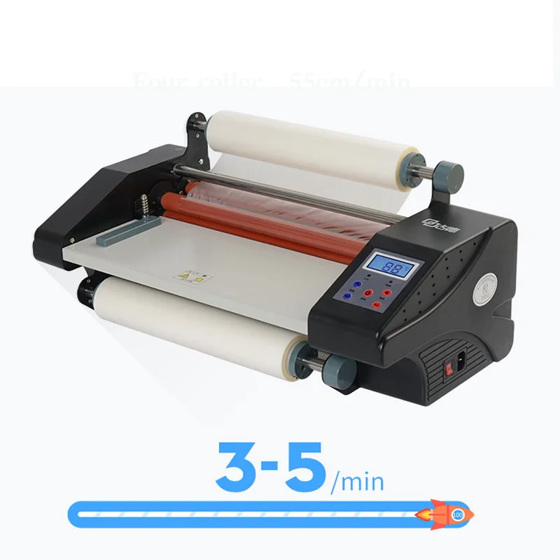New A3+ 370MM Four roller Laminating Machine 093H Hot Rolling Mill Roller cold laminator Rolling Machine with two Gloss film