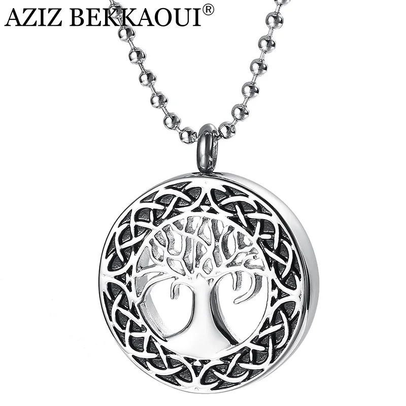 

AZIZ BEKKAOUI Engrave Name Stainless Steel Necklace Cremation Urn Pendant Necklace Ash Memorial Keepsake Necklace Tree Pendant