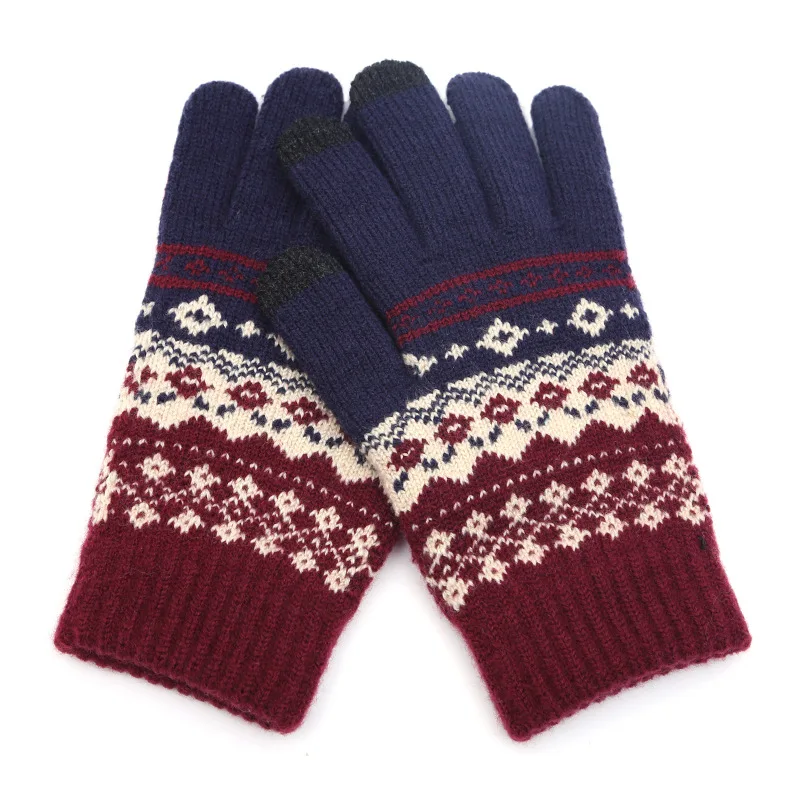 Зимние теплые толстые перчатки с сенсорным экраном женские шерстяные вязаные перчатки варежки для мобильного телефона планшета - Цвет: 1