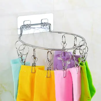 

Wall Mount Stainless Steel Clothes Pin Hanger Storage Organizer Laundry Drying Rack with 8/10 Clips for Hat Sock Underwear Glove