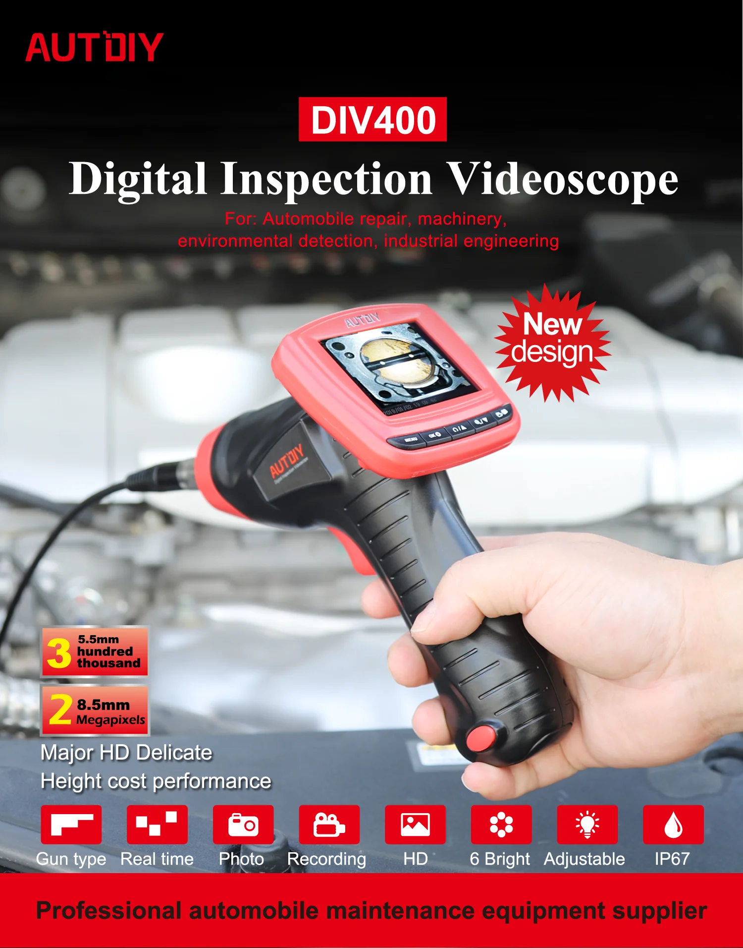 AUTDIY 5,5 мм/8,5 мм цифровой видеоскоп для осмотра эндоскопа с головкой Imager камера для осмотра изображения инструмент для ремонта автомобиля PK MV400