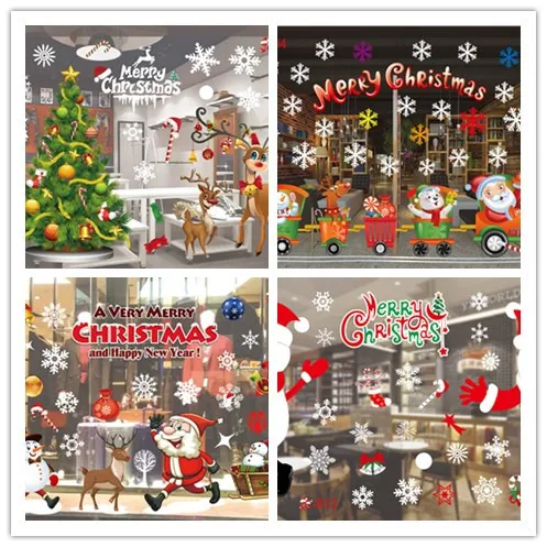 Счастливого Рождества Санта Клаус окна стекло ПВХ стикер стены DIY Снежный город