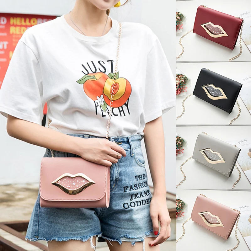 

New Style Women Lady Shoulder Crossbody Bag Lips Decoration Chain for Mobile Phone Keys