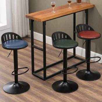 

American Retro Bar Chair Lift High Stool Bar Chair Swivel European Back Bar Stool Front Cashier