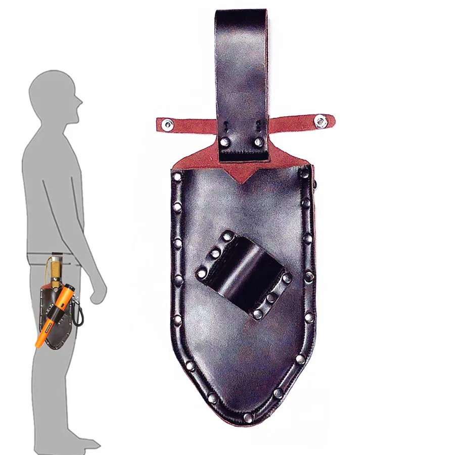 Funda con Detector de metales y puntero, bolso para excavadora, bolso para la cintura del Tesoro, herramientas para pala de cuero ProFind 2 en 1 para detección de jardín