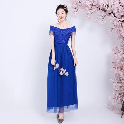 Бургундское платье подружки невесты размера плюс из тюля Vestido Azul Marino элегантное женское платье для свадебной вечеринки сексуальное платье для выпускного вечера - Цвет: A1 long Royal blue