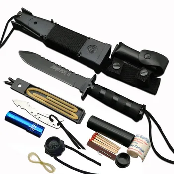 

DuoClang TOP 15 IN 1 MULTI-FUNCTION Military Hunting Fixed Blade Knife 440C Steel Tactical Survival Rescue Knives