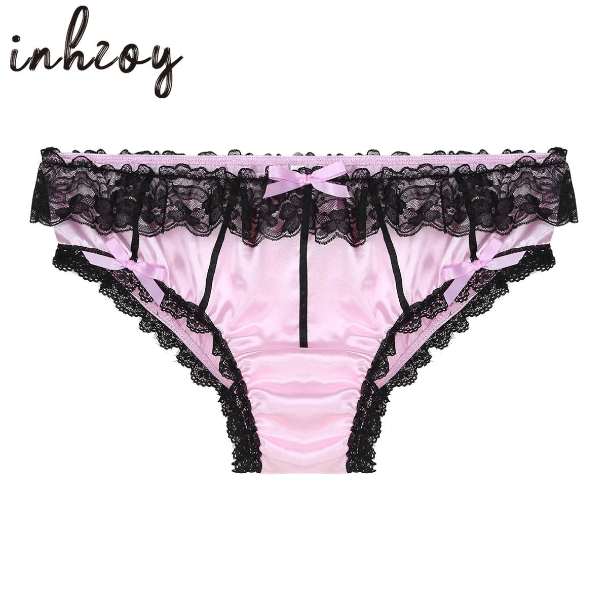 

Mens Sissy Sexy Lingerie Satin Ruffle Lace Trim Panties Briefs Underwear Low Waist Bowknot Crossdress Underpants Nightwear