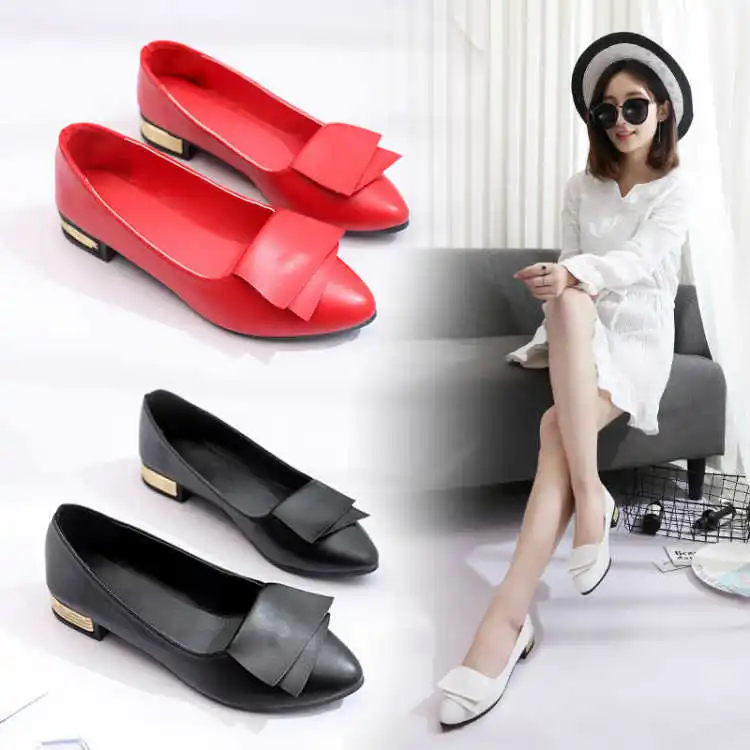 

Spring And Autumn New Style Korean-style Low Top Shoes Shallow Mouth Flat Heel Work Pregnant Women Pointed-Toe Versatile WOMEN'S