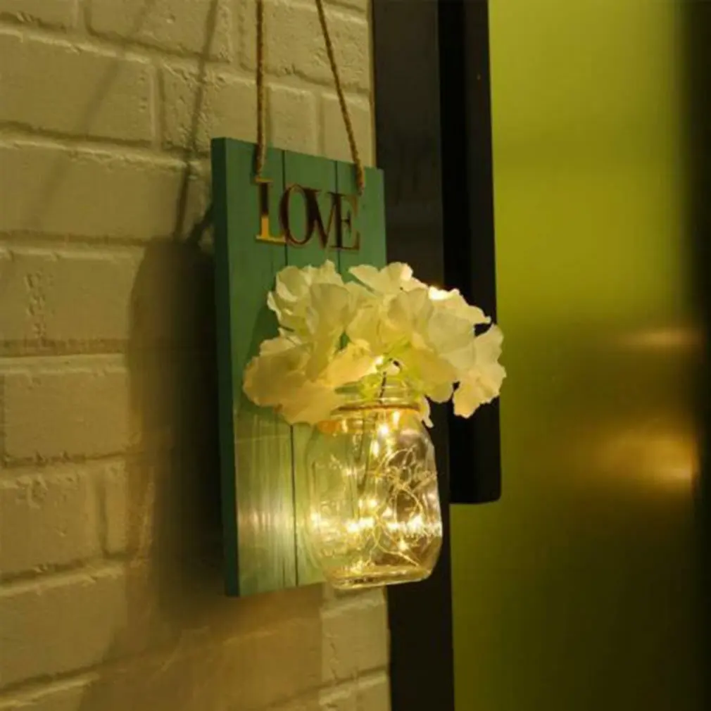 Креативная деревянная доска Led Mason Jar фонарь моделирование вечный цветок деревянный настенный светильник Ретро садовый фонарь 2 шт